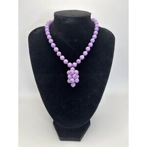 Vintage Purple Acrylic Beaded Chocker 14" Necklace Grape Cluster Dangle Charm